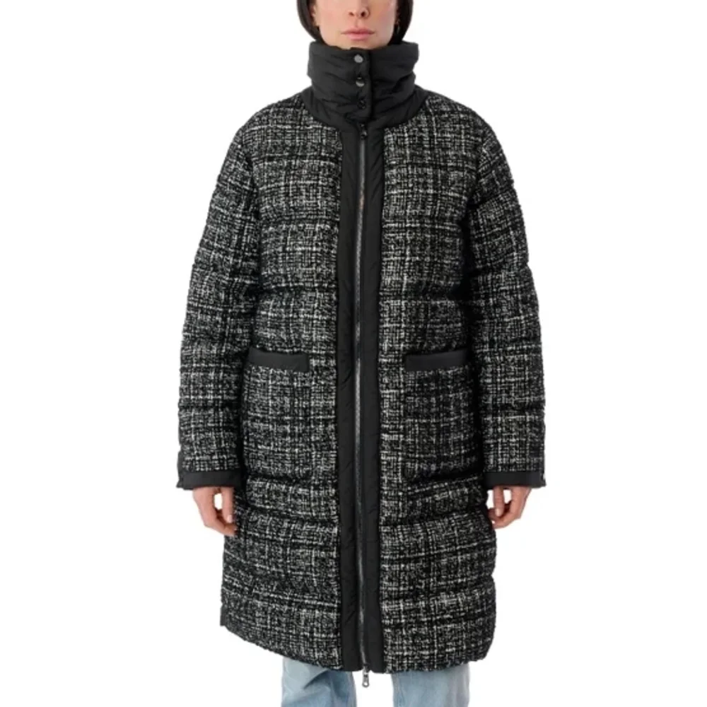 Bernardo Women's XXL Stylish Blended Wool Black and White Tweed Puffer Jacket - Picture 2 of 12